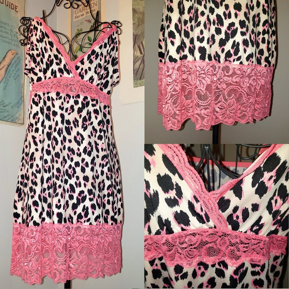 Vintage Y2K Leopard & Pink Lacy Sassy Mini Slipdress S